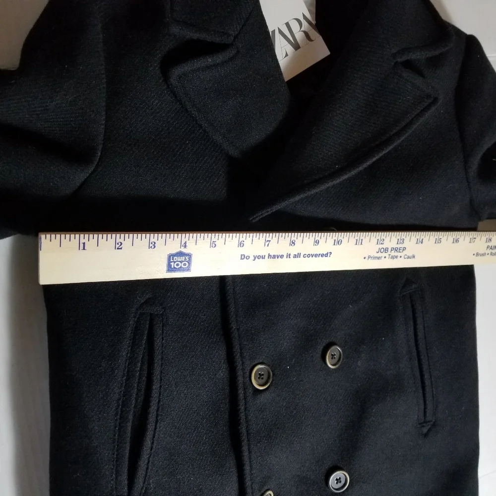 NWT ZARA GIRL'S BLACK DOUBLE BREASTED PEACOAT SIZE 10 53% WOOL